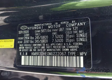 2021 Hyundai Palisade Sel из США, поврежденный, VIN KM8R3DHE0MU222067